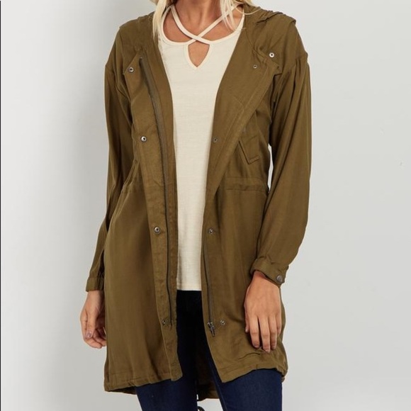 Love Tree Lightweight Olive Green Military Style Hooded Jacket Womens,Size Large - Picture 4 of 12